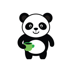 Naklejka premium Cute Cartoon Panda Bear Character Holding a Hot Coffee Mug.