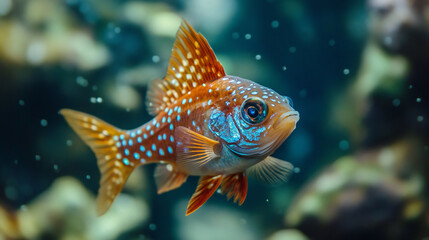 Fototapeta premium Captivating portrait of an exotic freshwater fish with striking coloration and intricate patterns