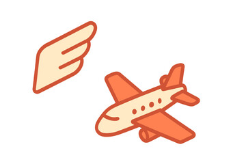 Stylized passenger airplane and abstract wing symbol for fast travel and aviation concept