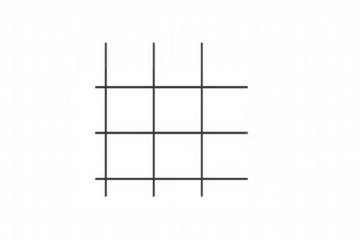 Tic-tac-toe grid, also known as noughts and crosses, depicting nine squares creating a versatile game or hashtag symbol