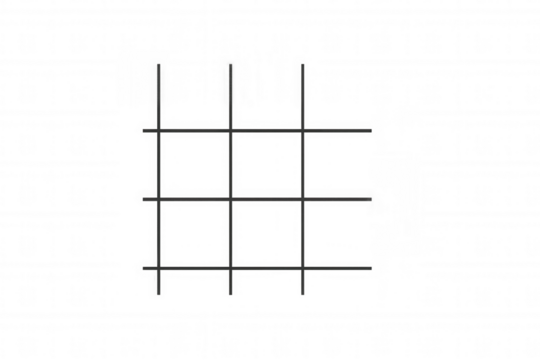 Tic-tac-toe grid, also known as noughts and crosses, depicting nine squares creating a versatile game or hashtag symbol