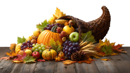 Autumn Harvest Cornucopia isolated on white background