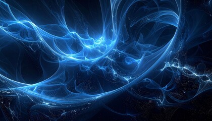 Abstract blue on black background texture. Dynamic curves ands blurs pattern. Detailed fractal graphics. Science and technology concept. 