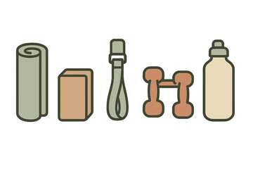 Collection of essential fitness and yoga equipment for healthy lifestyle training