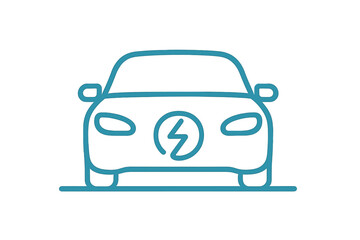 Modern electric vehicle front view featuring a prominent charging symbol icon