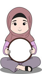 Muslim Little Girl Holding a Round Blank Sign Board