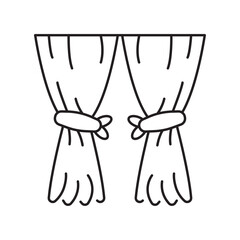Curtain line icon, window drape outline, home interior decoration symbol.