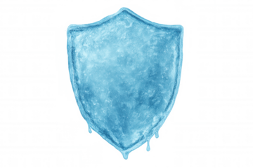Ice shield creating a concept of protection, security, data safety, cold temperature, and winter defense