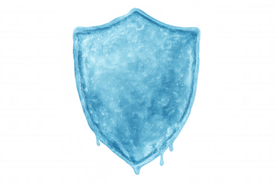 Ice shield creating a concept of protection, security, data safety, cold temperature, and winter defense