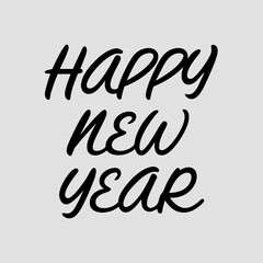Naklejka premium Elegant black script font Happy New Year message on light gray background text lettering