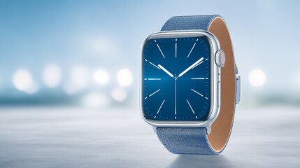 Smartwatch displayed against vibrant blue background modern smartwatch presented with clean blue backdrop