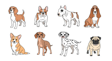 Fototapeta premium A diverse collection of adorable dog breeds in a playful illustration.
