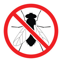
No Fly Sign Vector Illustration – Insecticide, Anti Fly Pest Control Warning Icon and insect killer symbol