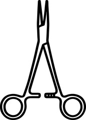 Surgical clamp vector illustration, clean flat line art style.
