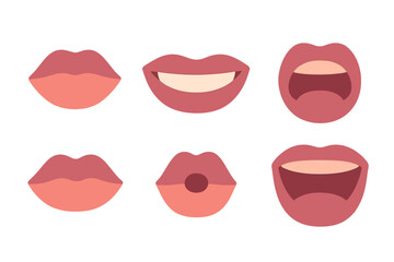 Six human mouth shapes showing various facial expressions and emotions