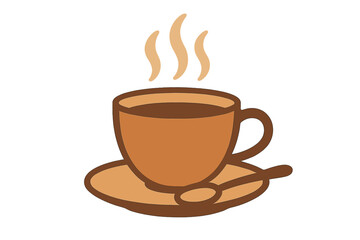 Steaming hot cup of coffee served on a saucer with a small spoon