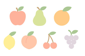 Pastel colored set of fresh fruits including apple pear orange lemon peach and grapes
