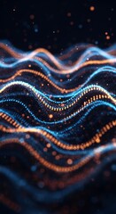 Dynamic wave of glowing particles creating an abstract pattern in blue and orange