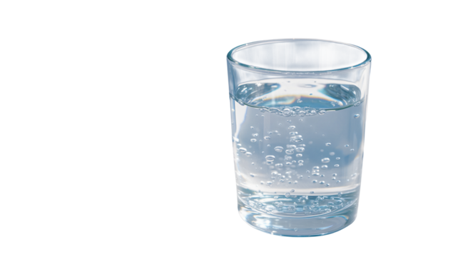 Refreshing glass of sparkling water with bubbles, a symbol of hydration, health, and purity, perfect for wellness campaigns and lifestyle content