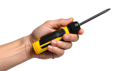 Professional Studio Shot of a Person&rsquo;s Hand Gripping a Modern Ergonomic Screwdriver Designed for DIY and Technical Maintenance Tasks