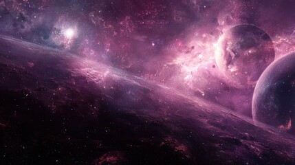 Obraz premium Vibrant cosmic landscape with nebulae and planets in a deep space scene