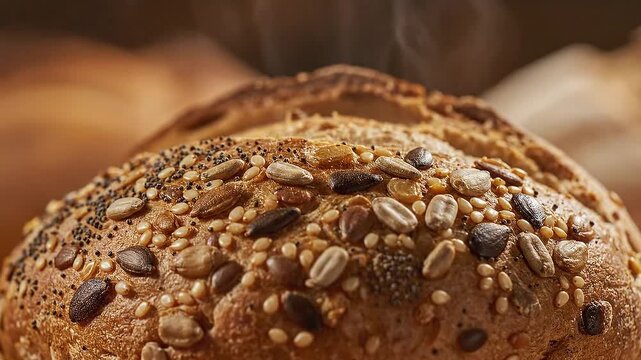 Freshly Baked Multigrain Bread Loaf Close Up.