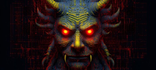 Pointillist grunge design of oni devil with abstract dotted pattern ,generative AI