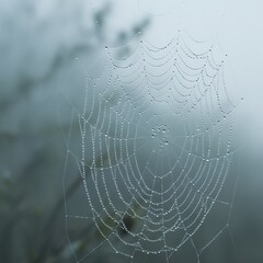 Naklejka premium Macro Illustration of Dew-Covered Spiderweb