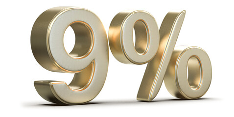 Golden Metallic 9 Percent 3D Render on Neutral Background