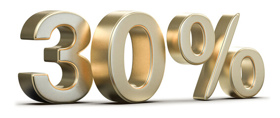 30 Percent Gold Discount Number, Business Promotion Isolated Graphic