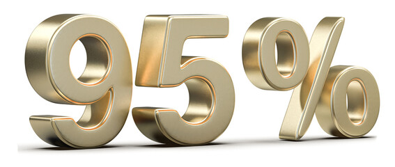 Golden 95 Percent 3D Render on Grey Background for Discount or Achievement