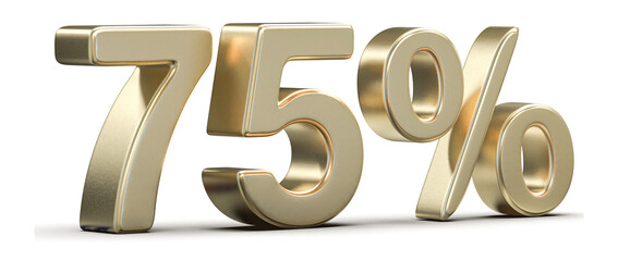 Golden 75 Percent Discount, Sale, or Special Offer Text on Isolated Background