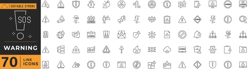 Warning line icon set with Editable stroke. Vector illustration.