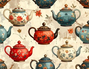 vintage teapots pattern 
