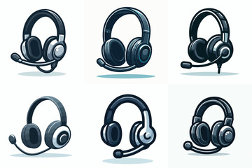 Vector set of simple gaming headset images