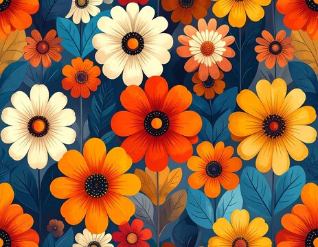 retro bright colours flower pattern 