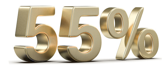 Golden 3D 55 Percent Sign for Sales, Discounts, and Promotions