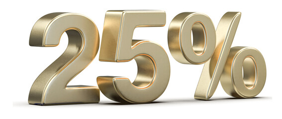 Golden 3D 25 Percent Text for Sales and Promotions