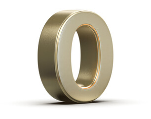 Golden 3D Letter O or Number Zero Isolated on a Shaded Background