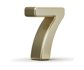 Golden 3D Number Seven Isolated on White Background