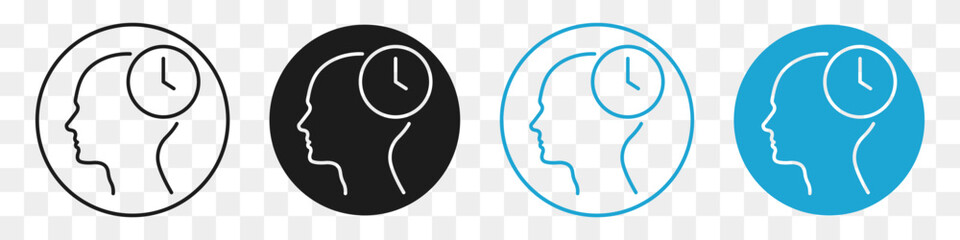 clock inside human head line icon set