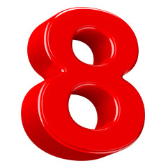 Shiny Red 3D Number Eight Digit on Black Background