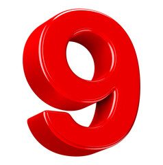 Shiny Red 3D Number Nine Isolated on Black Background