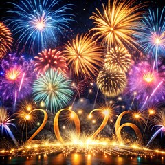 Colorful Fireworks Explode in the Night Sky for 2026 Celebration