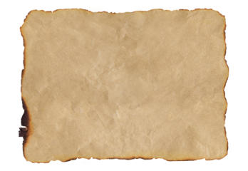 Old parchment paper displaying burnt edge. Paper with burnt edges isolated on transparent background