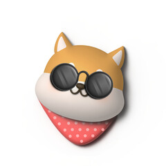 Stylish Shiba Inu with Sunglasses and Polka Dot Bandana, Cute Cartoon Dog Illustration