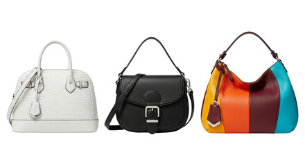 Elegant collection of womens handbags isolated on transparent background, showcasing style and sophistication for every occasion