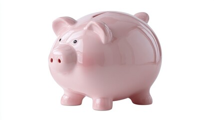 Obraz premium A glossy pink piggy bank shaped like a pig stands on four small feet, symbolizing savings and financial security.