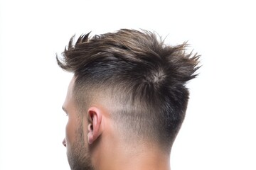 Obraz premium Young caucasian male with modern textured haircut on white background