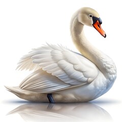 Graceful White Swan with Orange Beak on White Background